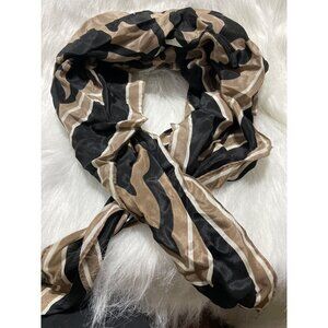 Silk Blend Scarf With Black & Beige Abstract Pattern By Usna